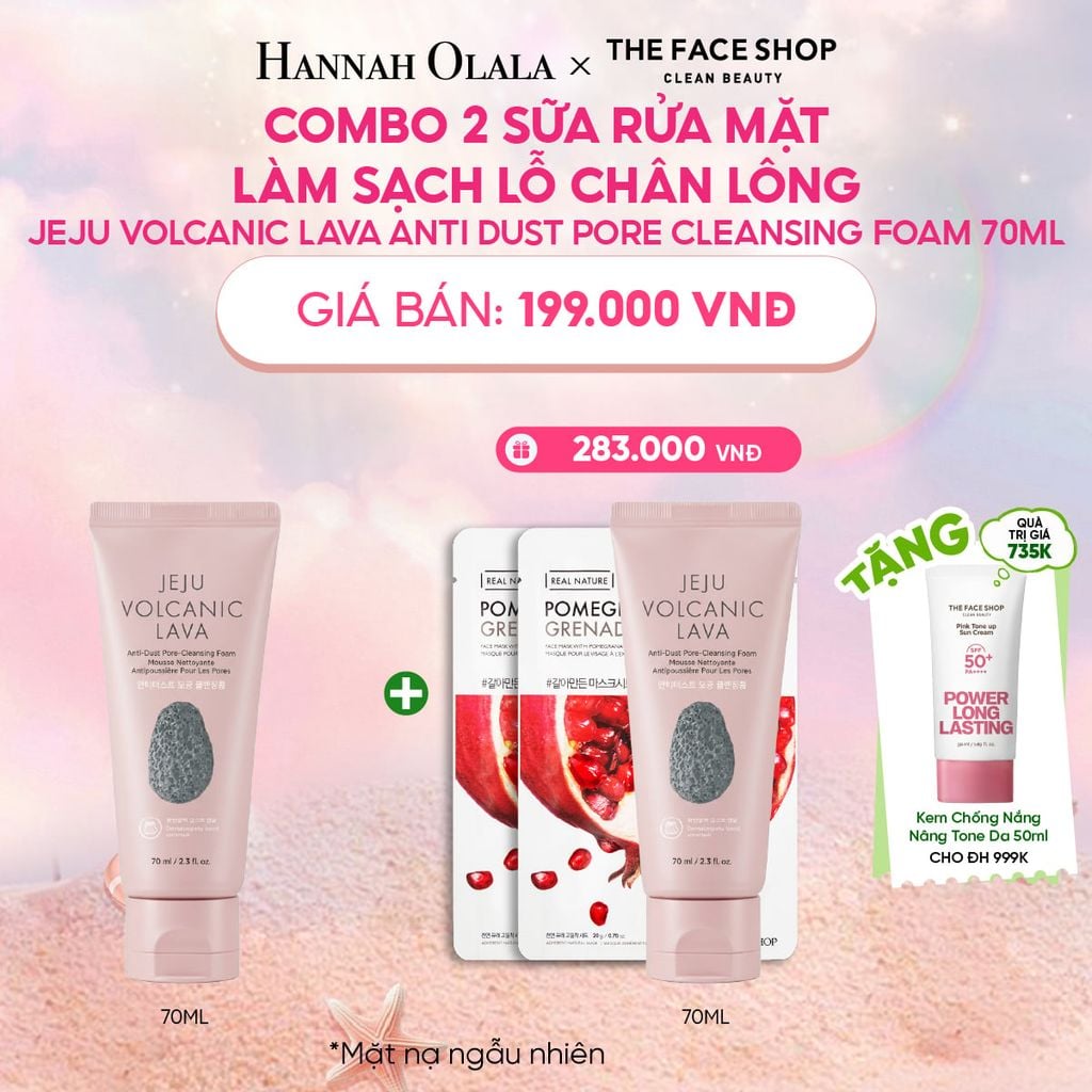  COMBO 2 SỮA RỬA MẶT LÀM SẠCH LỖ CHÂN LÔNG JEJU VOLCANIC LAVA ANTI DUST PORE CLEANSING FOAM 70ML 