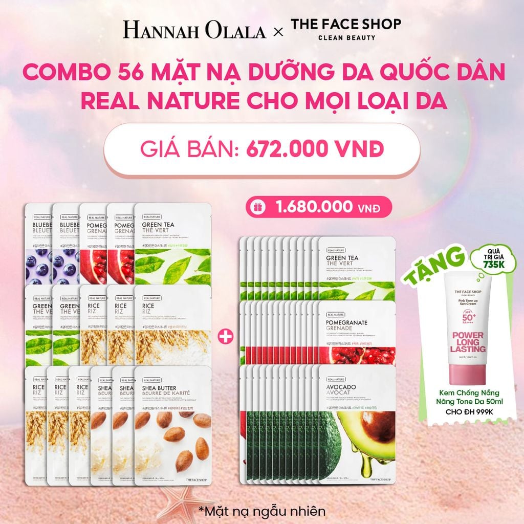  COMBO 56 MẶT NẠ DƯỠNG DA QUỐC DÂN REAL NATURE CHO MỌI LOẠI DA 