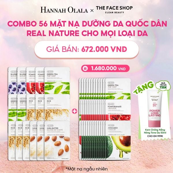  COMBO 56 MẶT NẠ DƯỠNG DA QUỐC DÂN REAL NATURE CHO MỌI LOẠI DA 