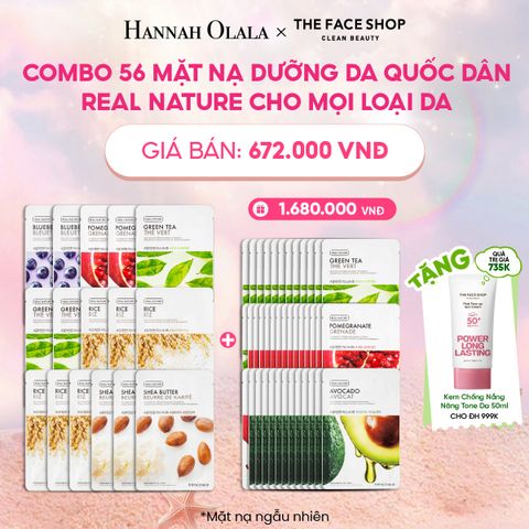  COMBO 56 MẶT NẠ DƯỠNG DA QUỐC DÂN REAL NATURE CHO MỌI LOẠI DA 