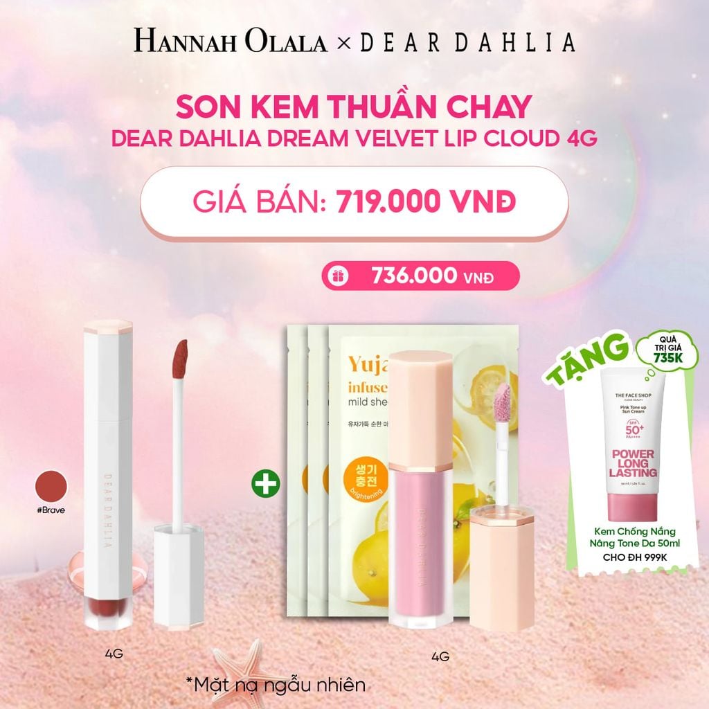  DEAL 2: SON KEM THUẦN CHAY DEAR DAHLIA DREAM VELVET LIP CLOUD 4G 