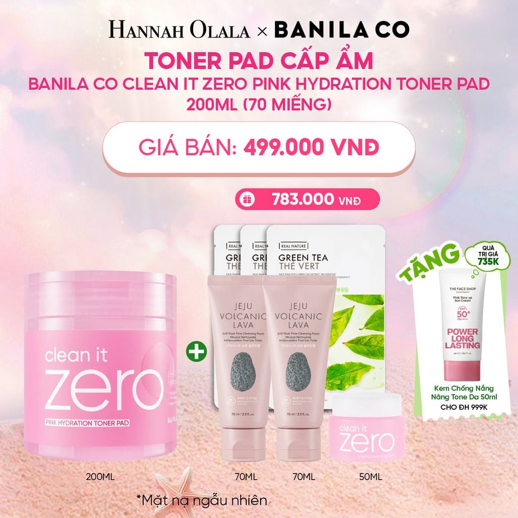  DEAL 3: TONER PAD CẤP ẨM BANILA CO CLEAN IT ZERO PINK HYDRATION TONER PAD 200ML (70 MIẾNG) 