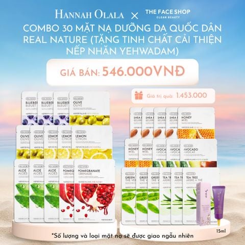  C366_DEAL 1: COMBO 30 MẶT NẠ DƯỠNG DA QUỐC DÂN REAL NATURE 