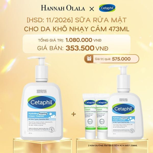  DEAL 18: (DATE 11/2026) SỮA RỬA MẶT TẠO BỌT DỊU LÀNH CHO DA KHÔ NHẠY CẢM CETAPHIL HYDRATING FOAMING CREAM CLEANSER 473ML 