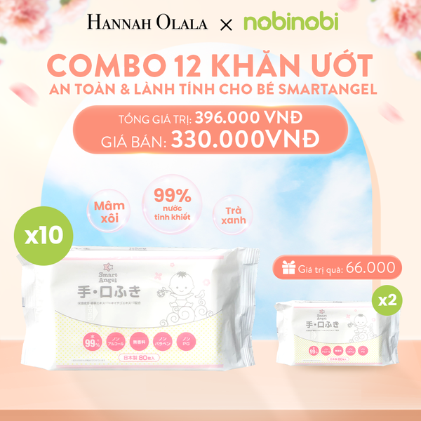 A598_DEAL 1 : COMBO 12 KHĂN ƯỚT KHÔNG MÙI, AN TOÀN & LÀNH TÍNH CHO BÉ SMARTANGEL (80 MIẾNG/GÓI) 