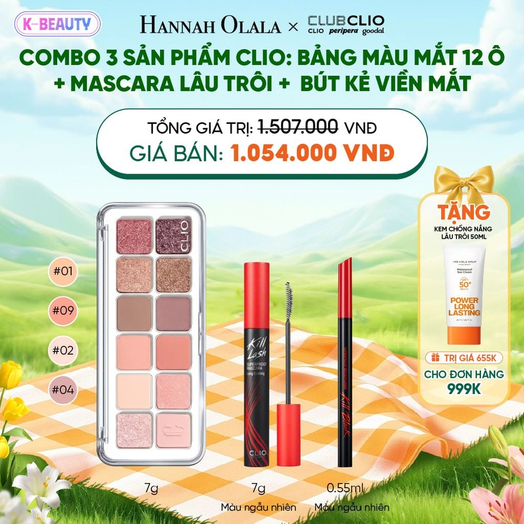  COMBO 3 SẢN PHẨM CLIO: BẢNG MÀU MẮT 12 Ô + MASCARA LÂU TRÔI + BÚT KẺ VIỀN MẮT_K47 