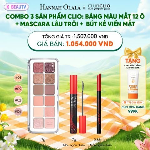  COMBO 3 SẢN PHẨM CLIO: BẢNG MÀU MẮT 12 Ô + MASCARA LÂU TRÔI + BÚT KẺ VIỀN MẮT_K47 