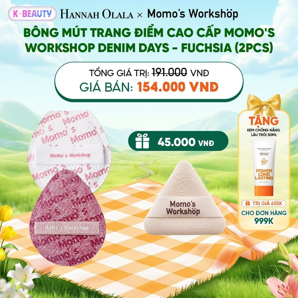  BÔNG MÚT TRANG ĐIỂM CAO CẤP MOMO'S WORKSHOP DENIM DAYS - FUCHSIA (2PCS)_K91 