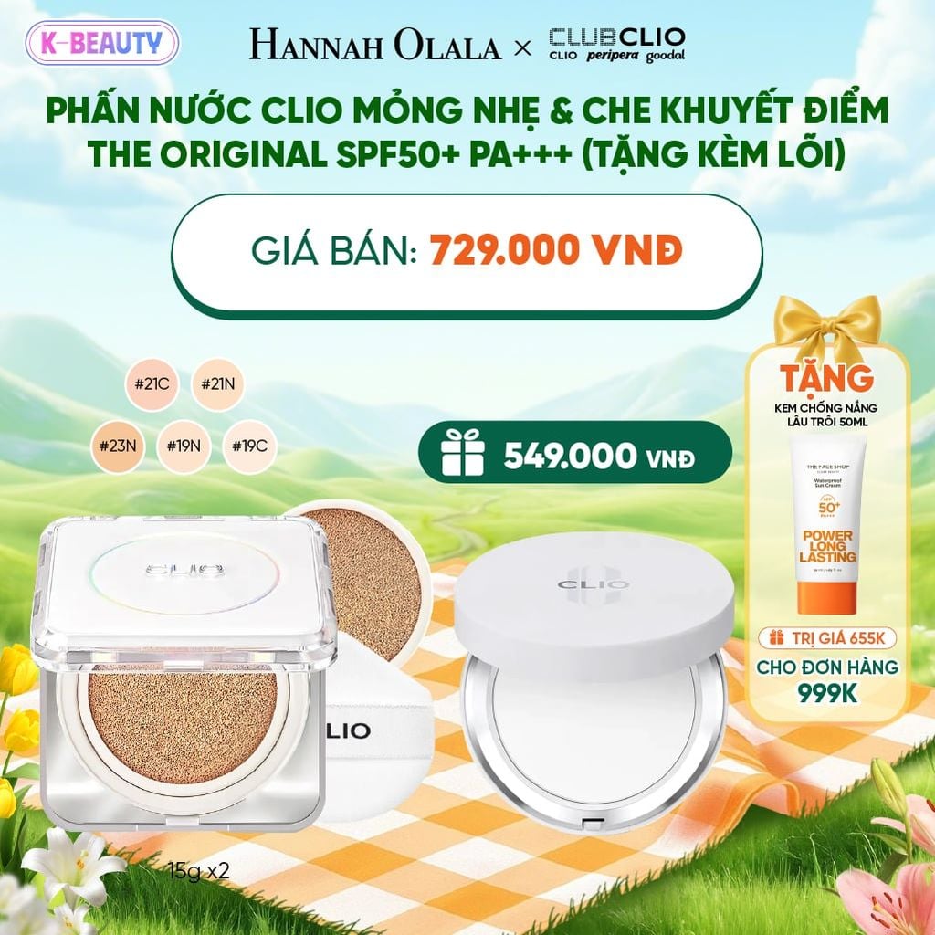  PHẤN NƯỚC CLIO MỎNG NHẸ & CHE KHUYẾT ĐIỂM THE ORIGINAL SPF50+ PA+++ (TẶNG KÈM LÕI)_K19 