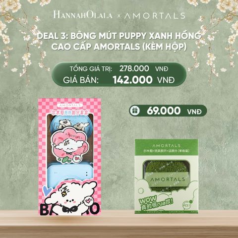  DEAL 3: BÔNG MÚT PUPPY XANH HỒNG CAO CẤP AMORTALS (KÈM HỘP) 