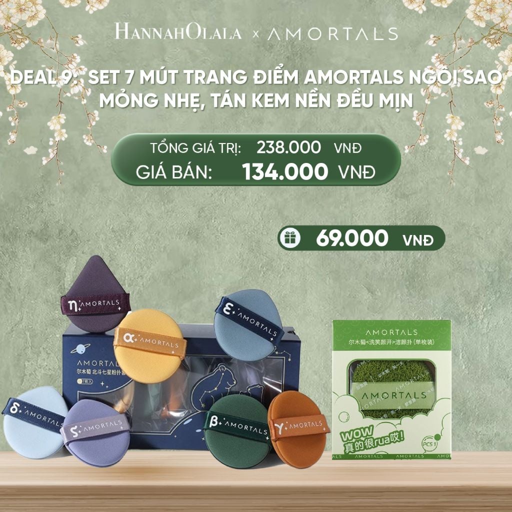 DEAL 9: SET 7 MÚT TRANG ĐIỂM AMORTALS NGÔI SAO – MỎNG NHẸ, TÁN KEM NỀN ĐỀU MỊN 