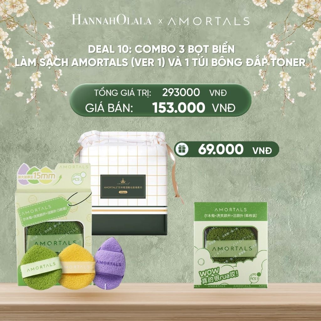  DEAL 10: COMBO 3 BỌT BIỂN LÀM SẠCH AMORTALS (VER 1) VÀ 1 TÚI BÔNG ĐẮP TONER 