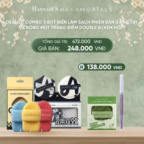  DEAL 12: COMBO 3 BỌT BIỂN LÀM SẠCH PHIÊN BẢN GĂNG TAY VÀ BÔNG MÚT TRANG ĐIỂM DOUBLE A (KÈM HỘP) 