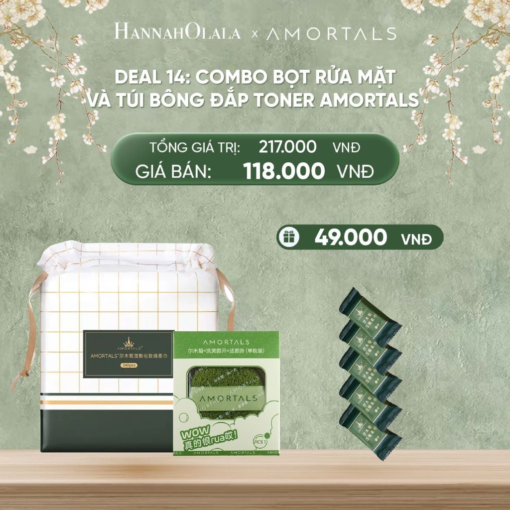  DEAL 14: COMBO BỌT RỬA MẶT VÀ TÚI BÔNG ĐẮP TONER AMORTALS 