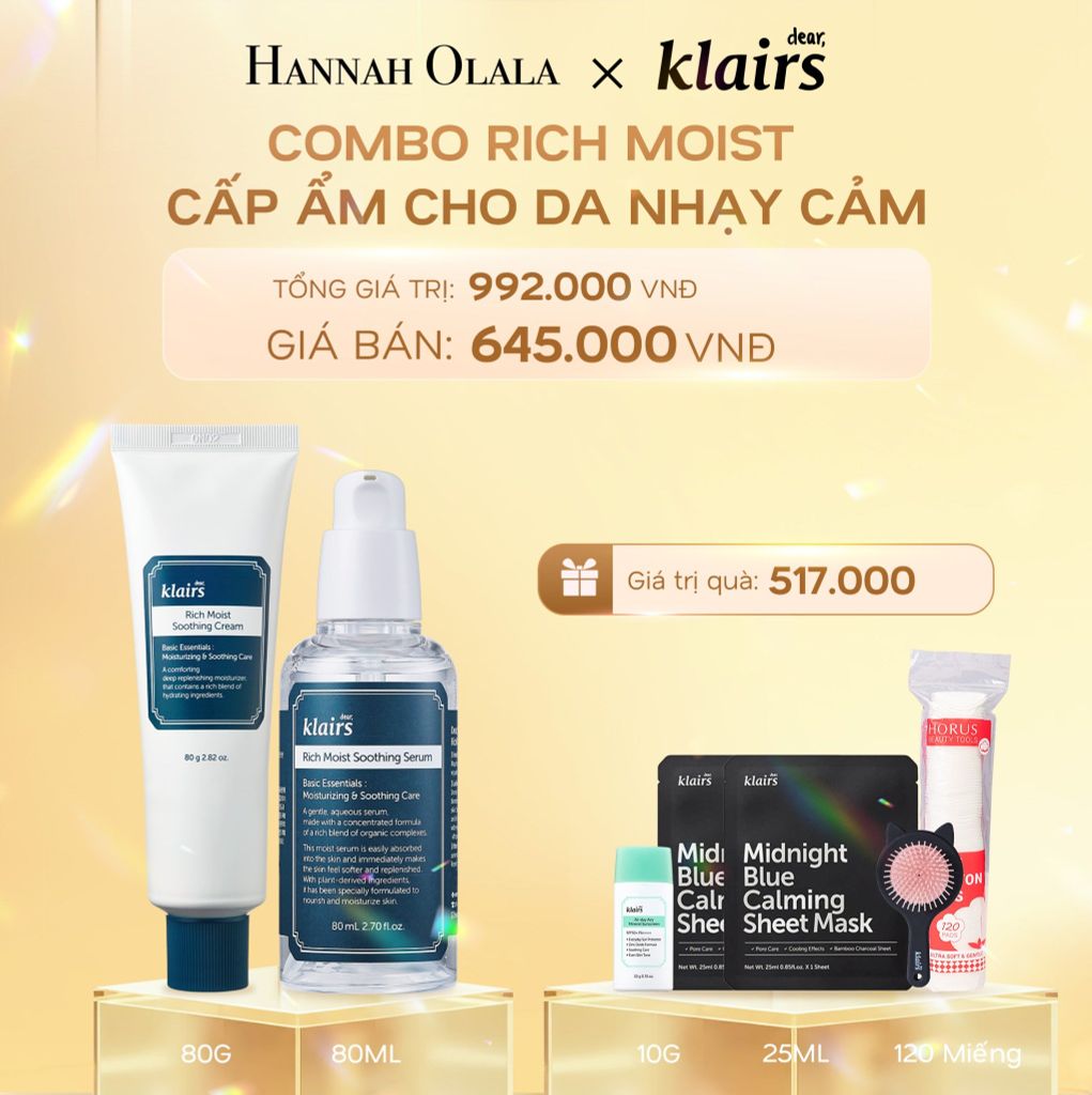  DEAL 9: COMBO CẤP ẨM CHUYỂN SÂU:
1PSC DEAR, KLAIRS TINH CHẤT RICH MOIST SOOTHING SERUM 80ML (IP04) VER 2 + 1PCS DEAR, KLAIRS KEM DƯỠNG RICH MOIST SOOTHING CREAM 80G (IP04) 