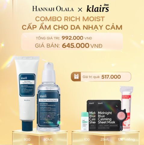  DEAL 9: COMBO CẤP ẨM CHUYỂN SÂU:
1PSC DEAR, KLAIRS TINH CHẤT RICH MOIST SOOTHING SERUM 80ML (IP04) VER 2 + 1PCS DEAR, KLAIRS KEM DƯỠNG RICH MOIST SOOTHING CREAM 80G (IP04) 