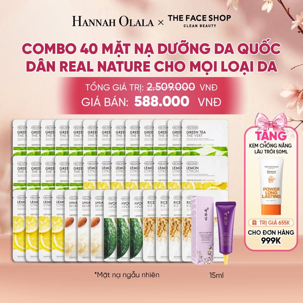  COMBO 40 MẶT NẠ DƯỠNG DA QUỐC DÂN REAL NATURE CHO MỌI LOẠI DA - A247 