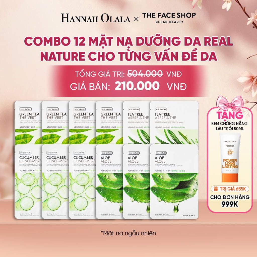  COMBO 12 MẶT NẠ DƯỠNG DA REAL NATURE CHO TỪNG VẤN ĐỀ DA - A18 