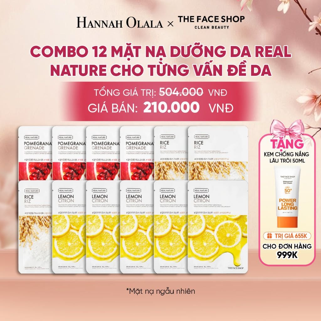 COMBO 12 MẶT NẠ DƯỠNG DA REAL NATURE CHO TỪNG VẤN ĐỀ DA - A18 