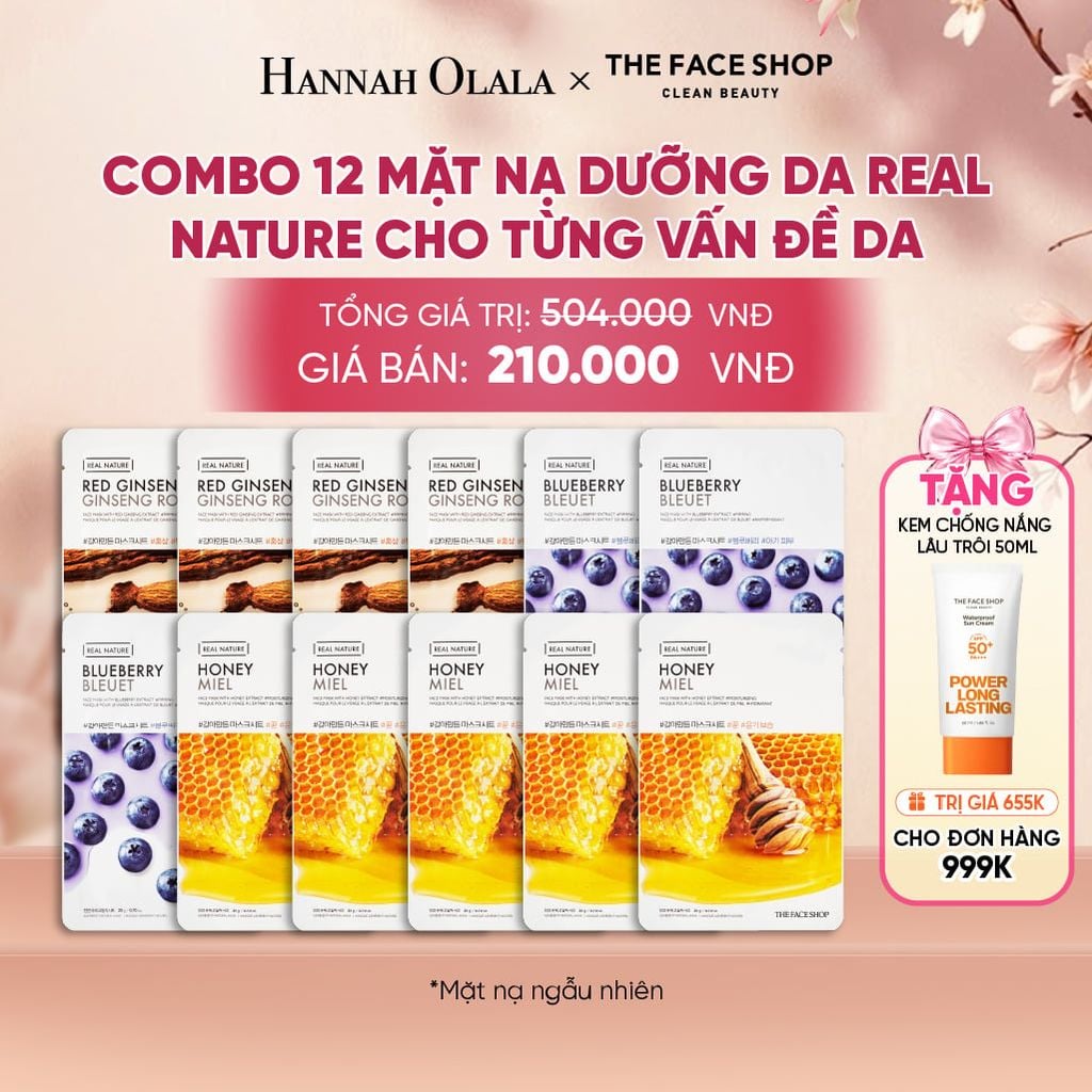  COMBO 12 MẶT NẠ DƯỠNG DA REAL NATURE CHO TỪNG VẤN ĐỀ DA - A18 