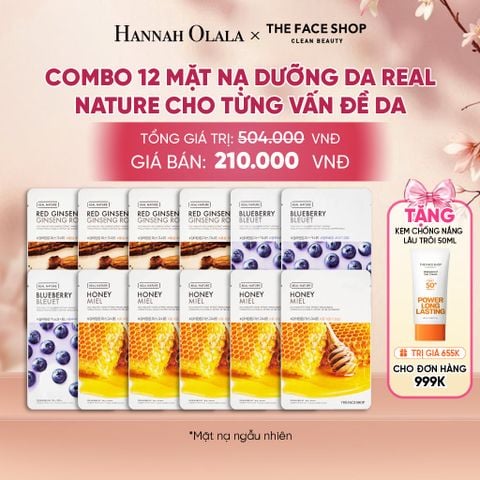  COMBO 12 MẶT NẠ DƯỠNG DA REAL NATURE CHO TỪNG VẤN ĐỀ DA - A18 