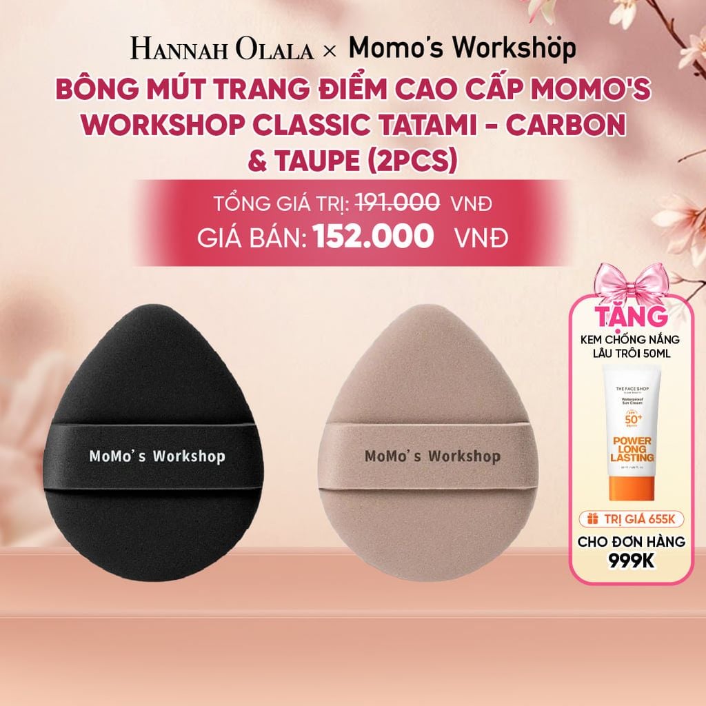  BÔNG MÚT TRANG ĐIỂM CAO CẤP MOMO'S WORKSHOP CLASSIC TATAMI - CARBON & TAUPE (2PCS) - A2006 