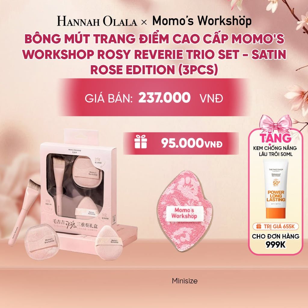  BÔNG MÚT TRANG ĐIỂM CAO CẤP MOMO'S WORKSHOP ROSY REVERIE TRIO SET - SATIN ROSE EDITION (3PCS) - A2007 