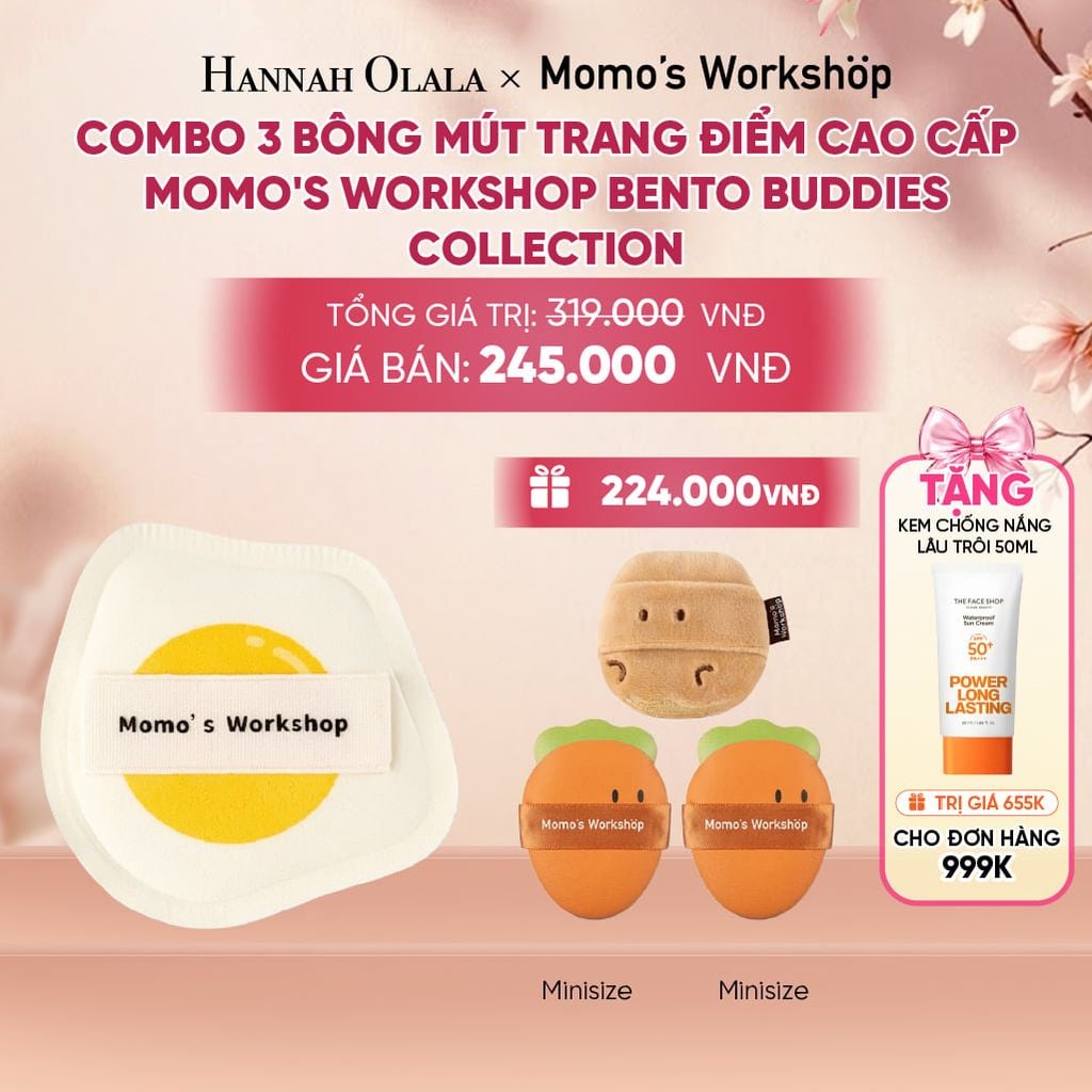 COMBO 3 BÔNG MÚT TRANG ĐIỂM CAO CẤP MOMO'S WORKSHOP BENTO BUDDIES COLLECTION - A2125 