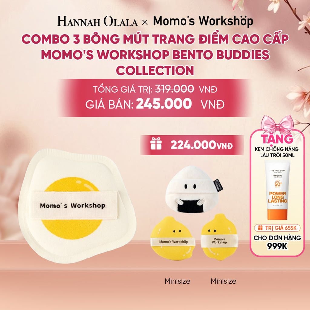  COMBO 3 BÔNG MÚT TRANG ĐIỂM CAO CẤP MOMO'S WORKSHOP BENTO BUDDIES COLLECTION - A2125 