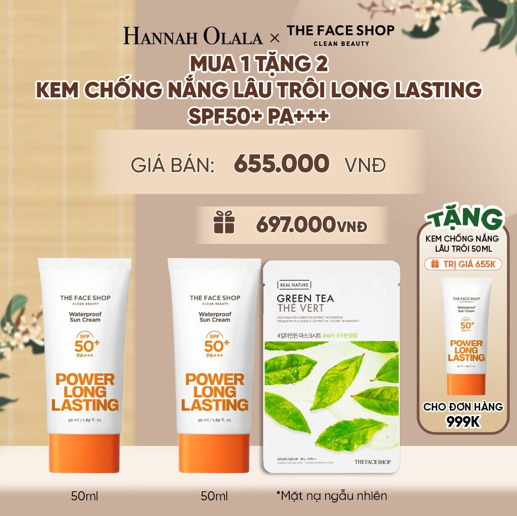  MUA 1 TẶNG 2 KEM CHỐNG NẮNG LÂU TRÔI LONG LASTING SPF50+ PA+++ 50ML - A2146 