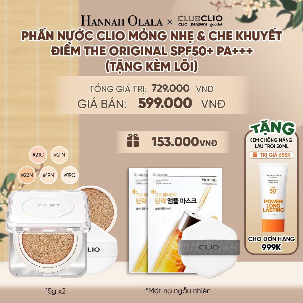  PHẤN NƯỚC CLIO MỎNG NHẸ & CHE KHUYẾT ĐIỂM THE ORIGINAL SPF50+ PA+++ (TẶNG KÈM LÕI) - A2037 