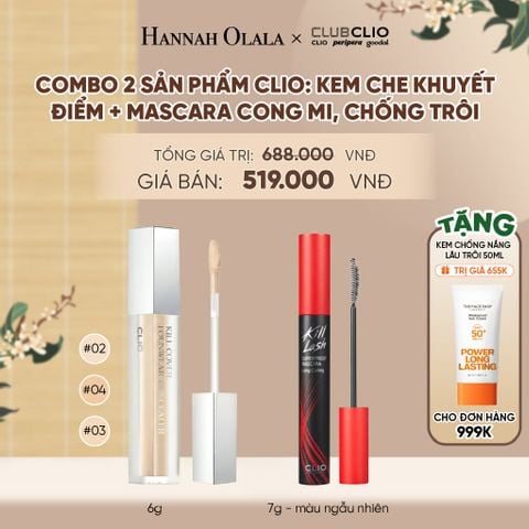  COMBO 2 SẢN PHẨM CLIO: KEM CHE KHUYẾT ĐIỂM + MASCARA CONG MI, CHỐNG TRÔI - A2063 