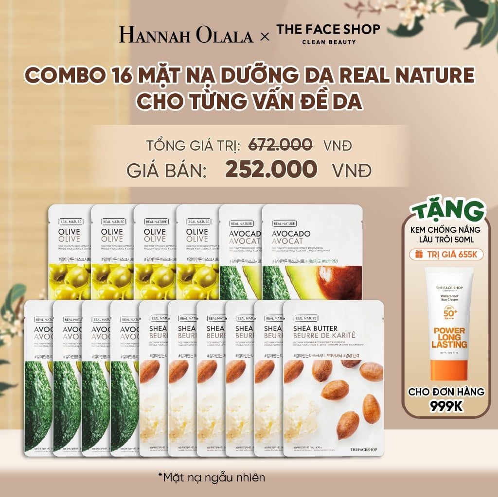  COMBO 16 MẶT NẠ DƯỠNG DA REAL NATURE CHO TỪNG VẤN ĐỀ DA - A2123 