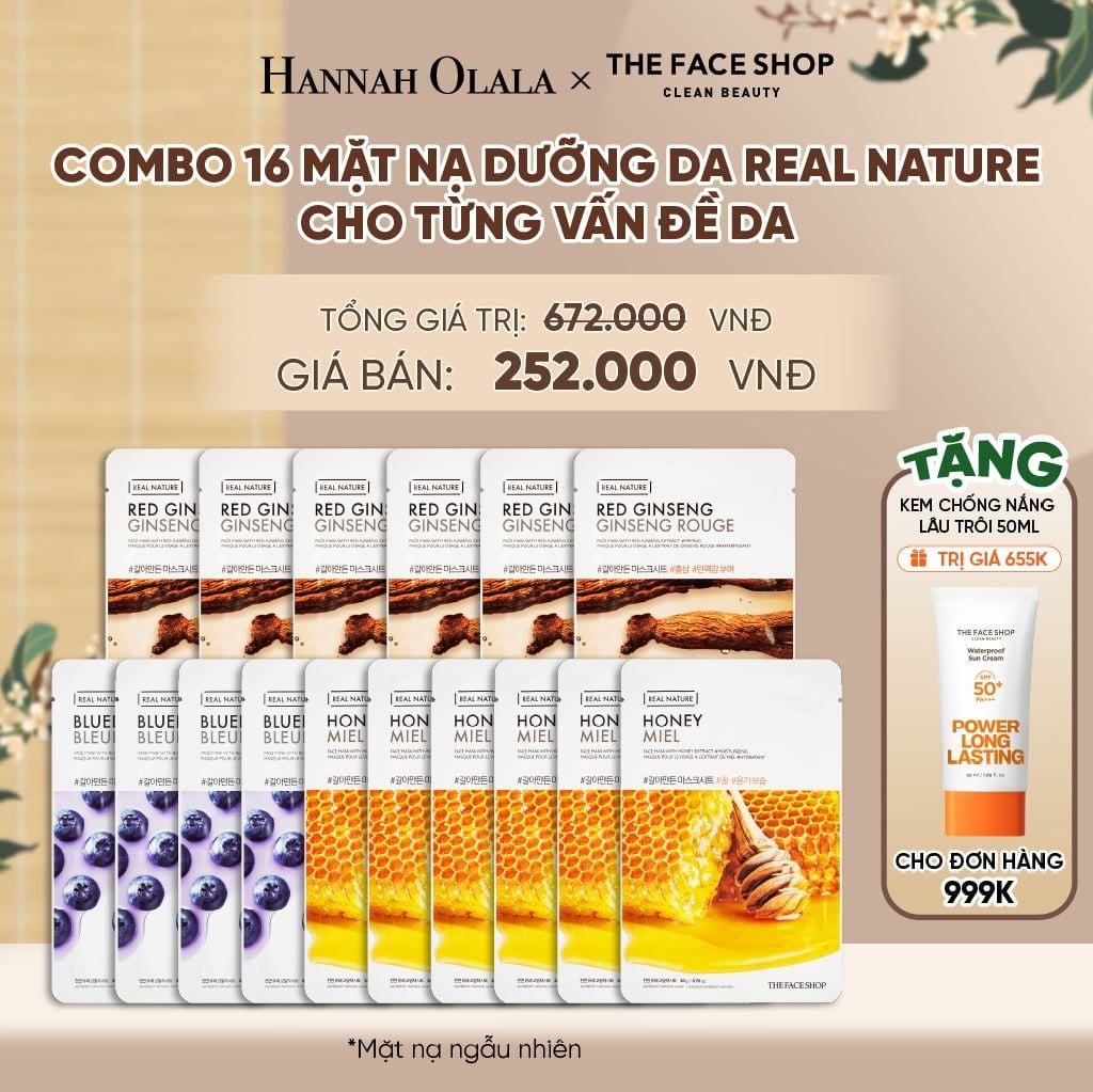  COMBO 16 MẶT NẠ DƯỠNG DA REAL NATURE CHO TỪNG VẤN ĐỀ DA - A2123 