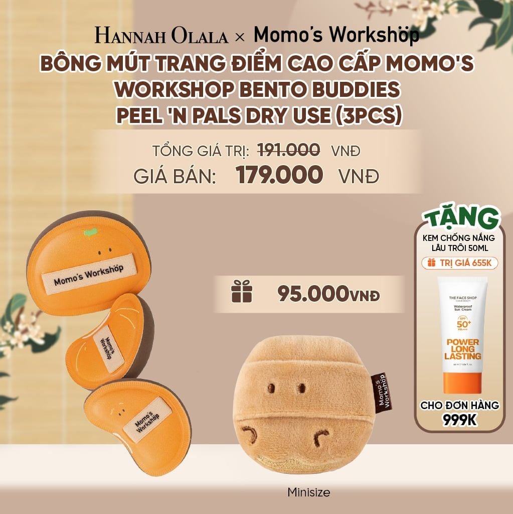  BÔNG MÚT TRANG ĐIỂM CAO CẤP MOMO'S WORKSHOP BENTO BUDDIES – PEEL 'N PALS DRY USE (3PCS) - A2104 