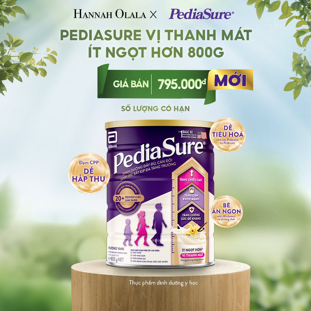  DEAL 15: 1 LON PEDIASURE DẠNG BỘT THANH MÁT, ÍT NGỌT 800G 