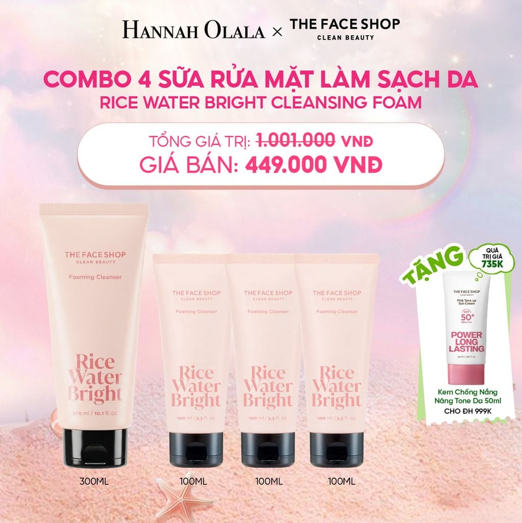  DEAL SỐC: COMBO 4 SỮA RỬA MẶT LÀM SẠCH DA RICE WATER BRIGHT CLEANSING FOAM 