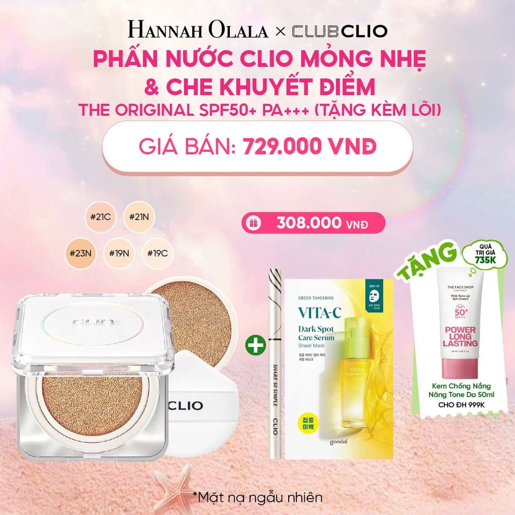  PHẤN NƯỚC CLIO MỎNG NHẸ & CHE KHUYẾT ĐIỂM THE ORIGINAL SPF50+ PA+++ (TẶNG KÈM LÕI) 