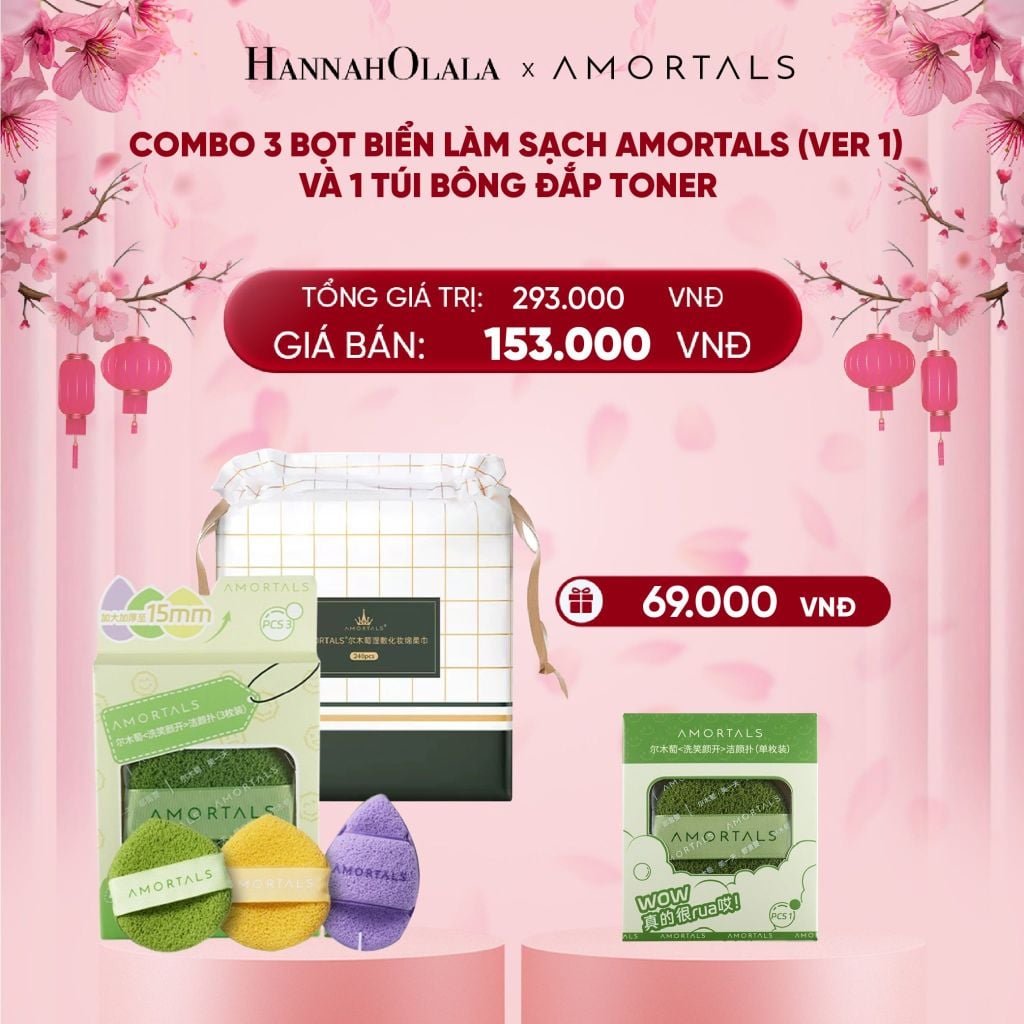  DEAL 11: COMBO 3 BỌT BIỂN LÀM SẠCH AMORTALS (VER 1) VÀ 1 TÚI BÔNG ĐẮP TONER 