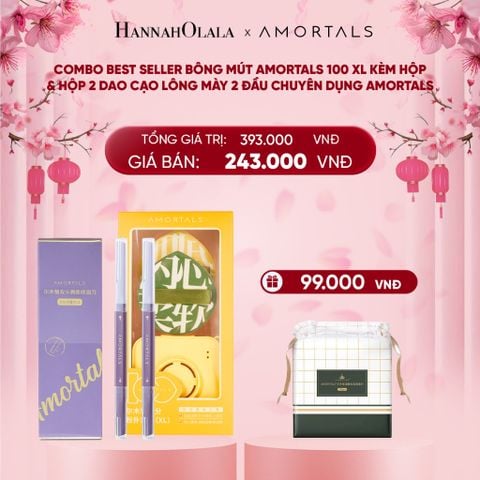  DEAL 12: COMBO BEST SELLER BÔNG MÚT AMORTALS 100 XL KÈM HỘP & HỘP 2 DAO CẠO LÔNG MÀY 2 ĐẦU CHUYÊN DỤNG AMORTALS 