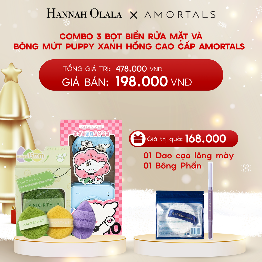  A1338_DEAL 4: COMBO 3 BỌT BIỂN RỬA MẶT VÀ BÔNG MÚT PUPPY XANH HỒNG CAO CẤP AMORTALS 