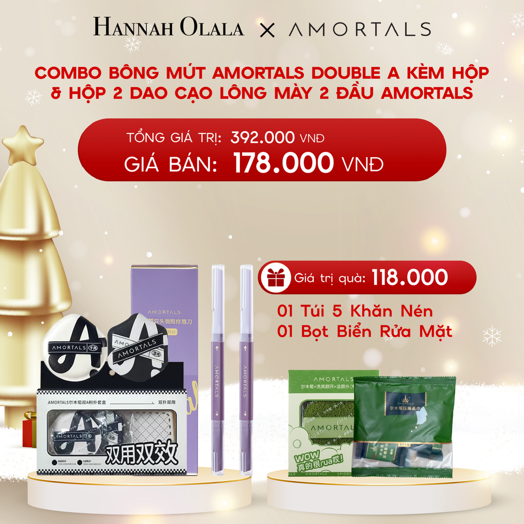  A1340_DEAL 6: COMBO BÔNG MÚT AMORTALS DOUBLE A KÈM HỘP & HỘP 2 DAO CẠO LÔNG MÀY 2 ĐẦU CHUYÊN DỤNG AMORTALS 