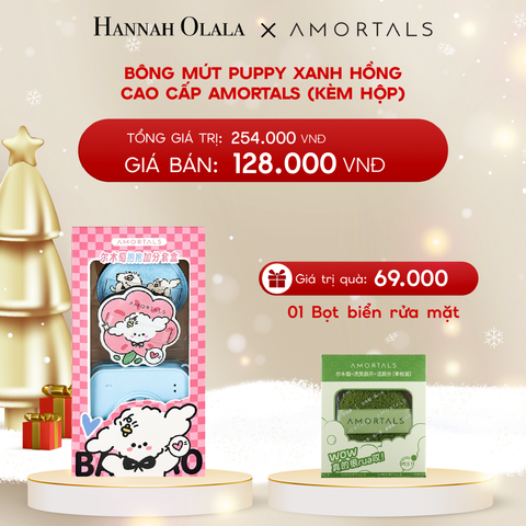  A1341_DEAL 7: BÔNG MÚT PUPPY XANH HỒNG CAO CẤP AMORTALS (KÈM HỘP) 