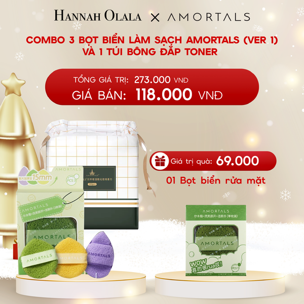  A1334_DEAL 15: COMBO 3 BỌT BIỂN LÀM SẠCH AMORTALS (VER 1) VÀ 1 TÚI BÔNG ĐẮP TONER 