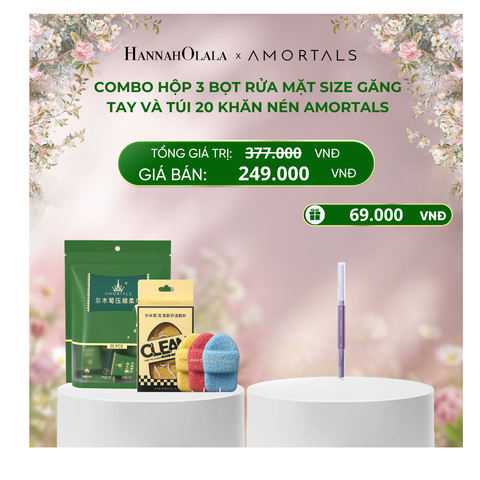  DEAL 3: COMBO HỘP 3 BỌT RỬA MẶT SIZE GĂNG TAY VÀ 20 KHĂN NÉN AMORTALS 