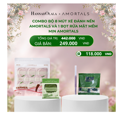  DEAL 7: COMBO BỘ 8 MÚT XÉ ĐÁNH NỀN AMORTALS (ĐÀO) VÀ 1 BỌT RỬA MẶT MỀM MỊN AMORTALS 