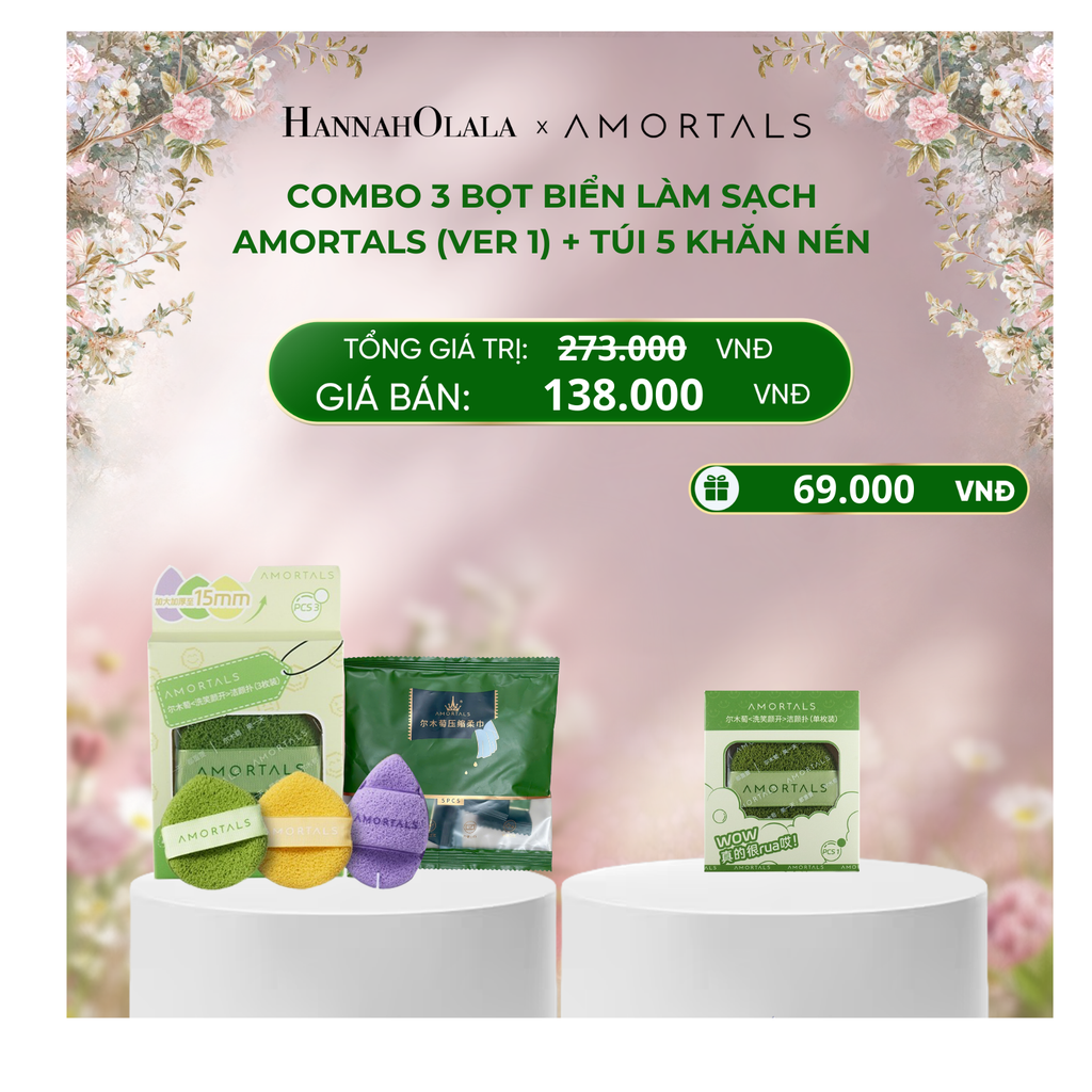  E1602_DEAL 8: COMBO 3 BỌT BIỂN LÀM SẠCH AMORTALS (VER 1) + TÚI 5 KHĂN NÉN 