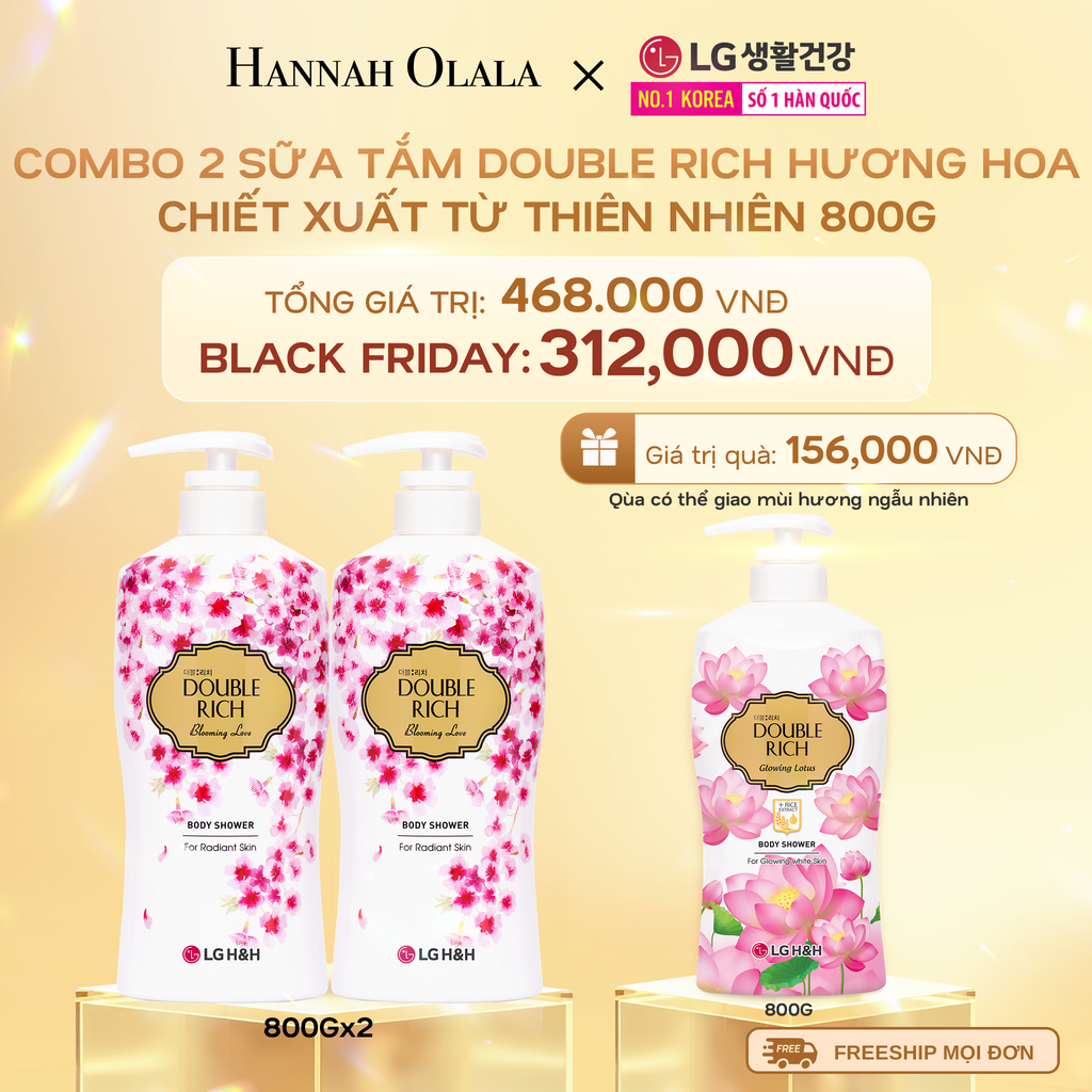  DEAL15: COMBO 2 SỮA TẮM DOUBLE RICH HƯƠNG HOA CHIẾT XUẤT TỪ THIÊN NHIÊN 800ML 
