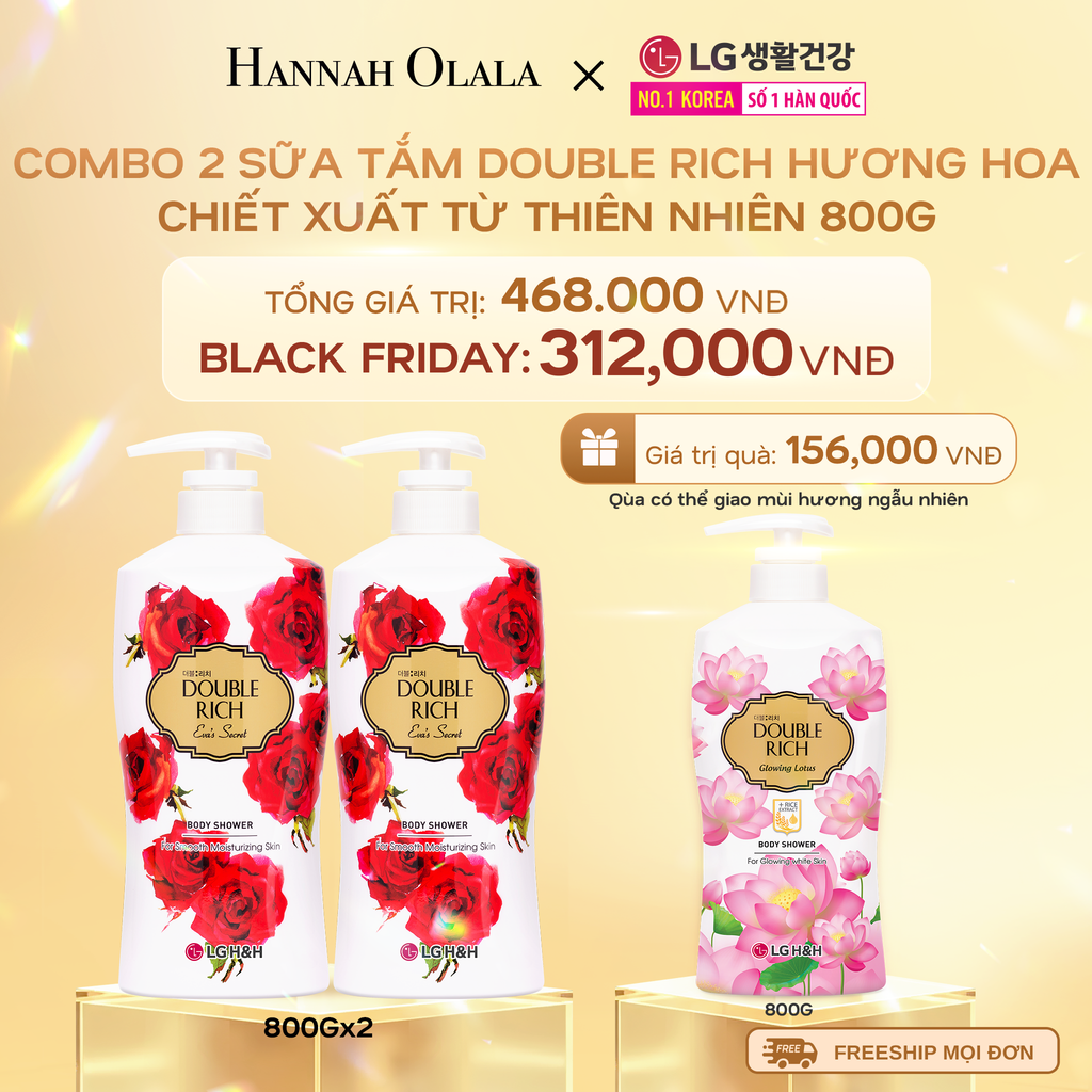  DEAL15: COMBO 2 SỮA TẮM DOUBLE RICH HƯƠNG HOA CHIẾT XUẤT TỪ THIÊN NHIÊN 800ML 