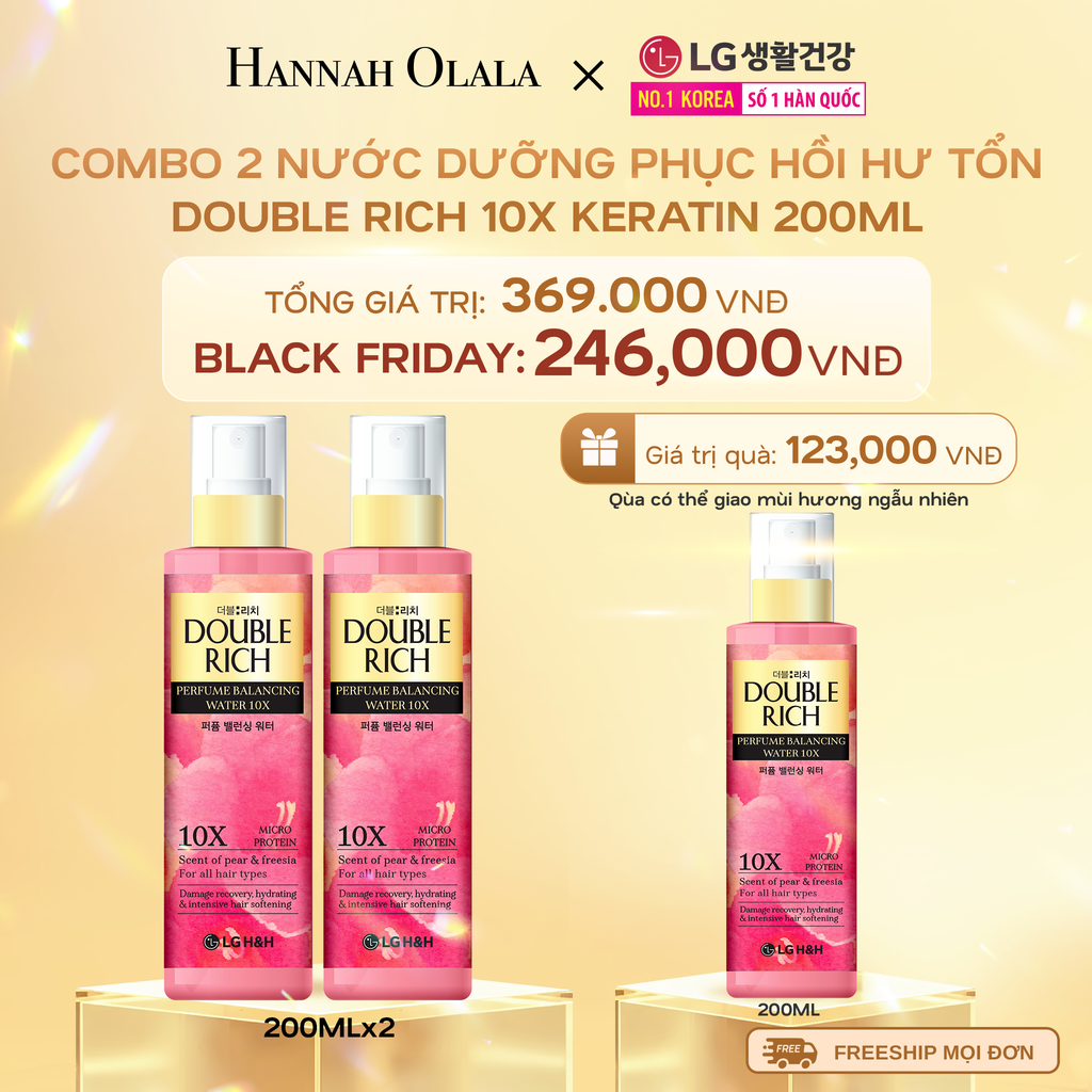  DEAL 16: COMBO 2 NƯỚC DƯỠNG PHỤC HỒI HƯ TỔN DOUBLE RICH 10X KERATIN 200ML 